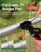 DAFONSO cable tie gun trimming a stainless steel tie flush around a fence rail