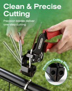Close-up of DAFONSO cable tie gun cutting a stainless steel tie after fastening a pipe