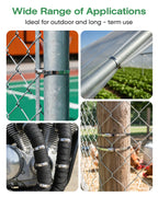 DAFONSO stainless steel cable ties securing fencing, greenhouse pipes, automotive hoses, and farm posts