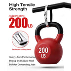 Graphic showing a stainless steel cable tie supporting a 200 lb weight and its reinforced locking head