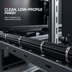 DAFONSO metal cable ties fastening black cables neatly to a metal support rack